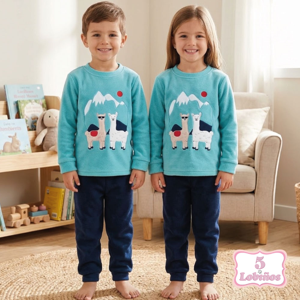 pijama niños polar invierno llamas verde