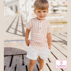 conjunto bebe niño rayas salmón popys verano 2025