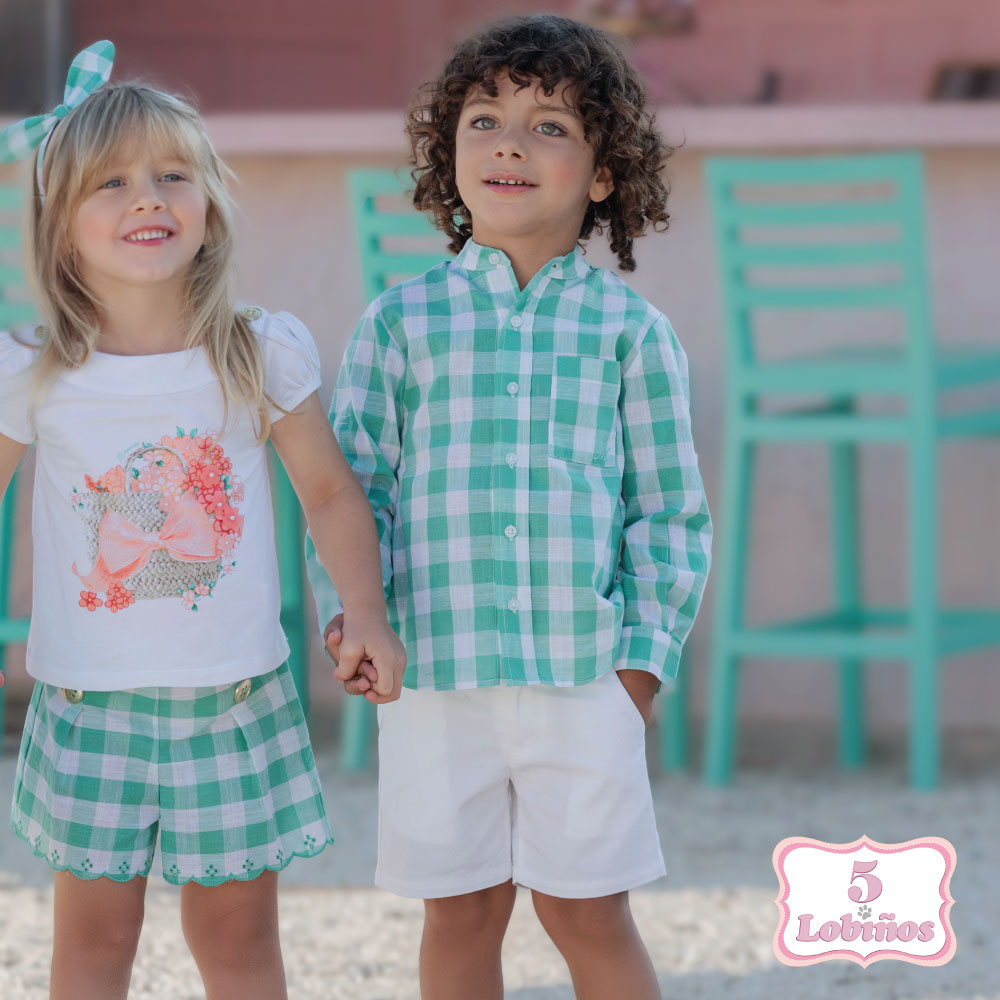 conjunto niño cuadros verde miranda verano 2025