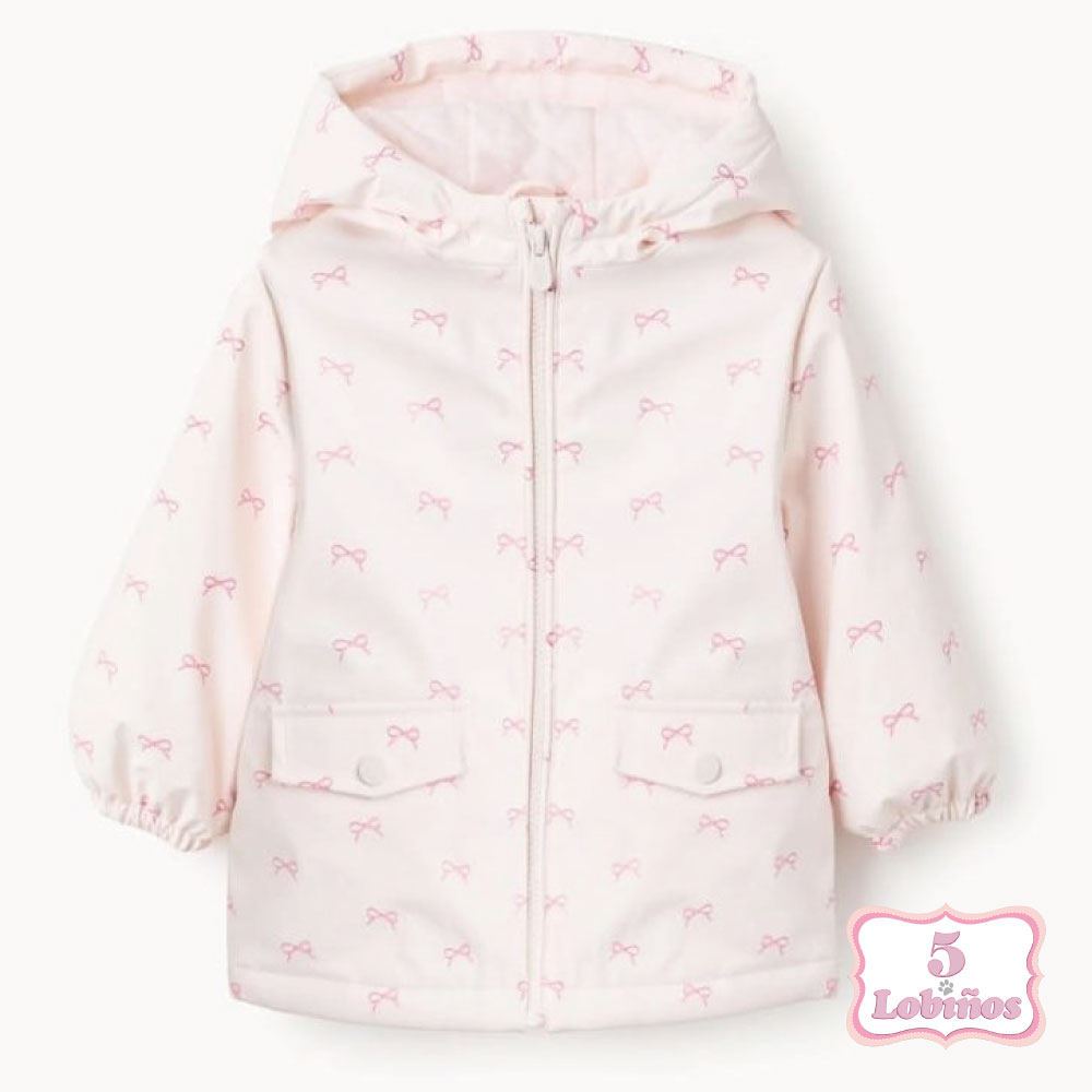 parka bebe niña engomada rosa lazos zippy otoño invierno 2025, 2026
