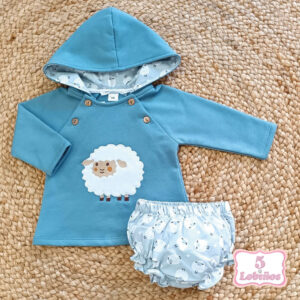 Conjunto bebe niña ovejita azul pequeños piratas otoño invierno 2025 2026