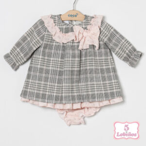 vestido bebe niña cuadros gris y rosa coco acqua otoño invierno 2025 2026