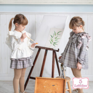 vestido niña cuadros gris y rosa coco acqua otoño invierno 2025 2026 2