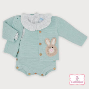 Conjunto bebe conejito crochet sardón otoño invierno 2025 2026