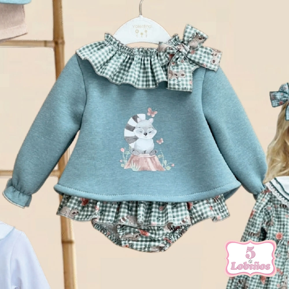 Conjunto bebe niña garden green mapache valentina bebes otoño invierno 2025 2026
