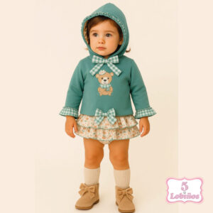 conjunto bebe niña osito verde vichy otoño invierno 2025 2026