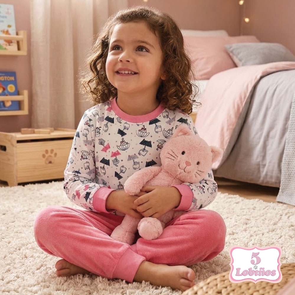 pijama niña invierno tercipelo gatitos rosa