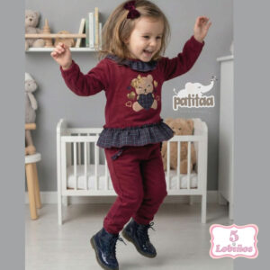 Conjunto bebe niña osita burdeos invierno 2025 2026 1