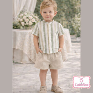 conjunto bebe niño rayas beig y verde verano 2026