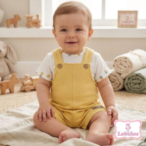 Conjunto peto mostaza piñas bebe niño verano 2026 3