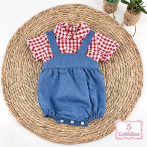 conjunto bebe niño peto vichy rojo verano 2026