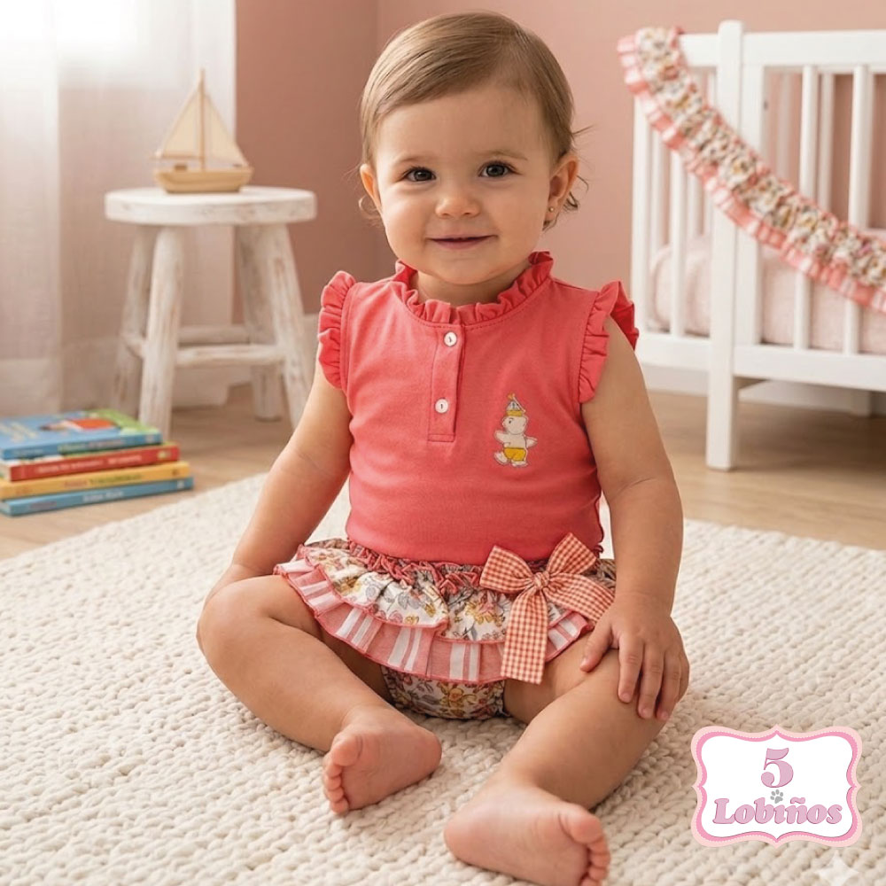 conjunto bebe niña polo coral verano 2026