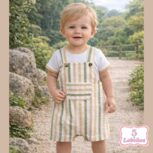 conjunto bebe niño peto rayas kaki