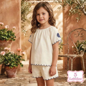 conjunto niña flores bordadas beig zippy verano 2026