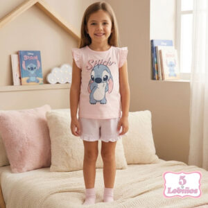PIJAMA NIÑA VERANO STITCH ROSA ALGODON