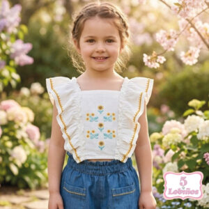 top niña bordado beig lino zippy verano 2026