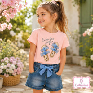 conjunto niña chanclas rosa denin verano 2026