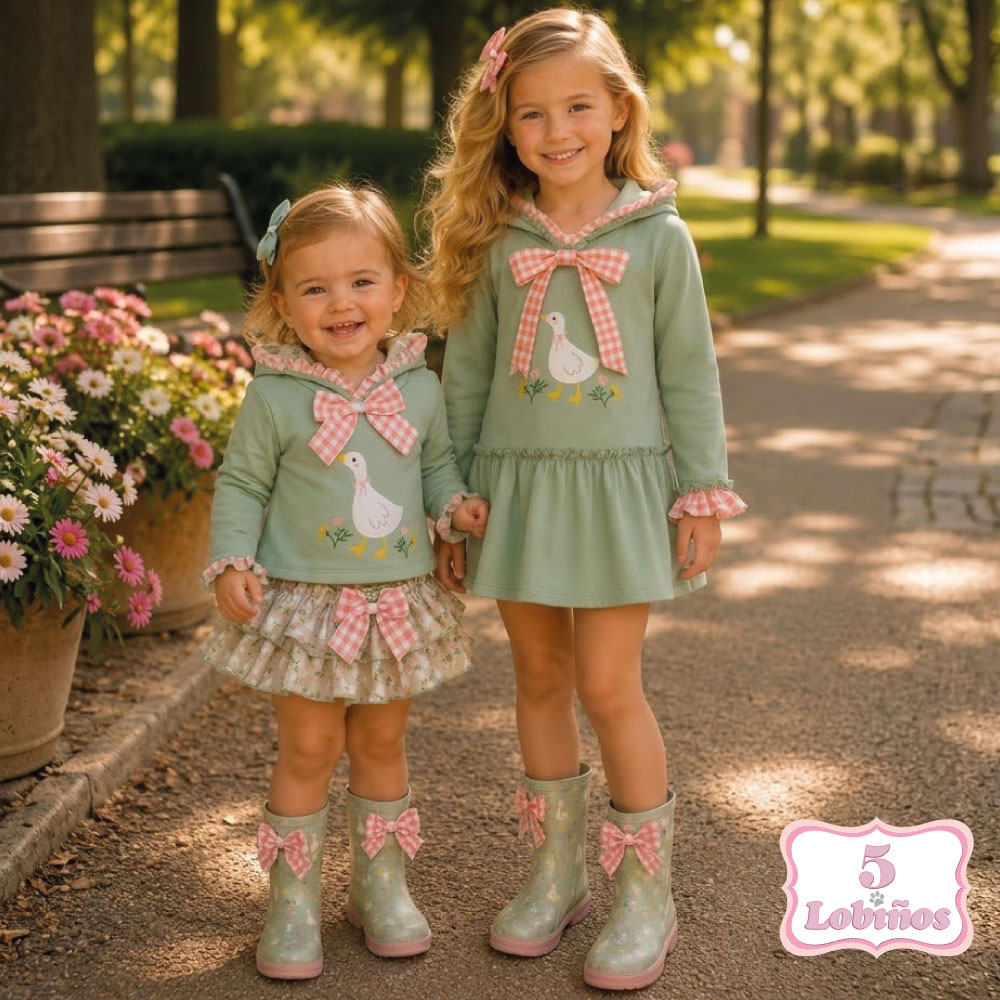 Conjunto bebe niña patitos verde agua otoño invierno 2026 2