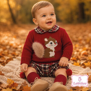 Conjunto bebe niño ardilla burdeos otoño invierno 2026