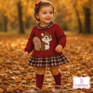 Vestido bebe niña ardilla cereza sardón invierno 2026