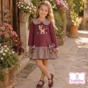 Vestido niña algodón ciervo burdeos otoño invierno 2026