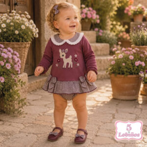 vestido bebe niña algodón ciervo burdeos otoño invierno 2026