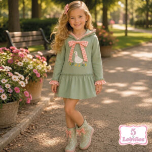 vestido niña algodón patitos verde agua otoño invierno 2026