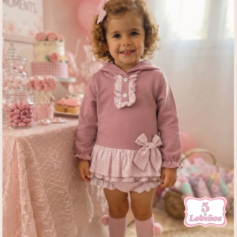 Conjunto bebe niña rosa palo vichy invierno 2026