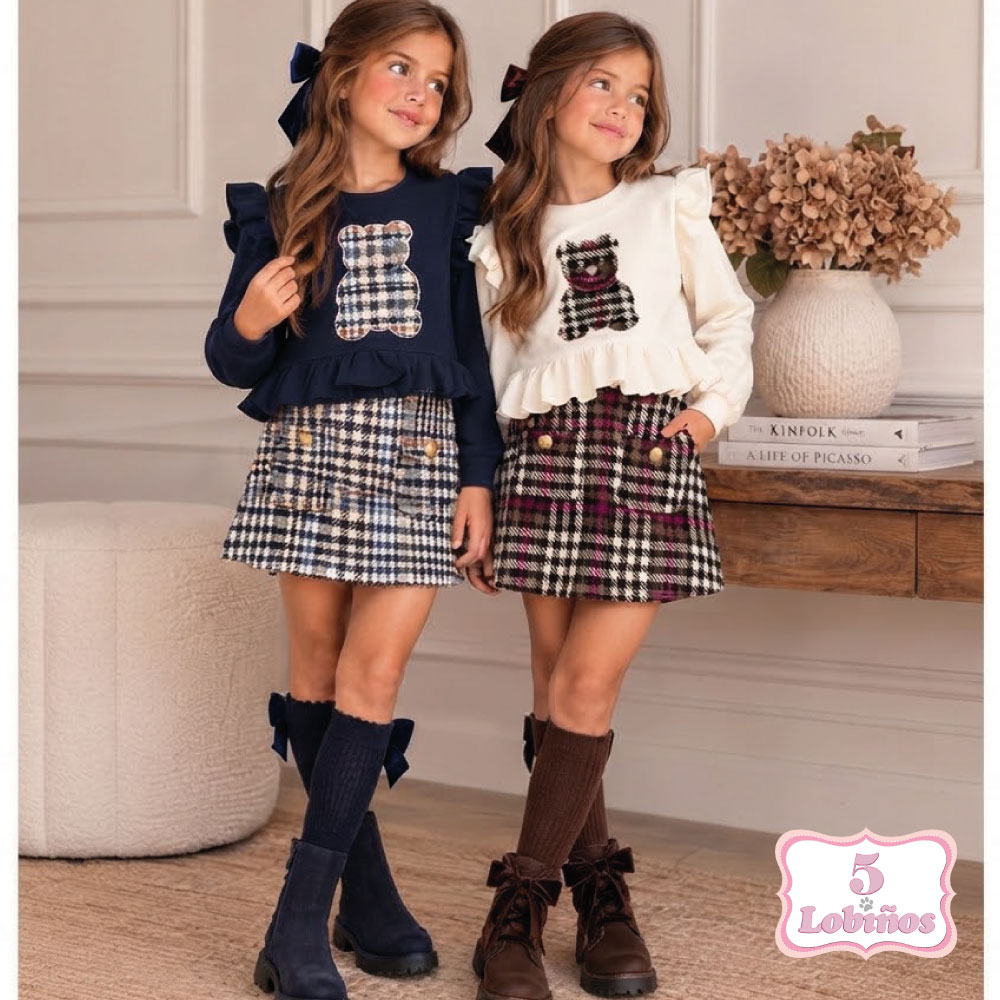 Conjunto niña osito tweed marino invierno 2026 1