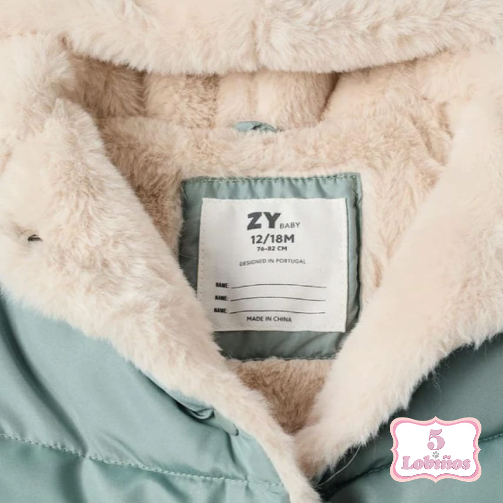abrigo acolchado bebe niña verde claro zippy invierno 2026 2