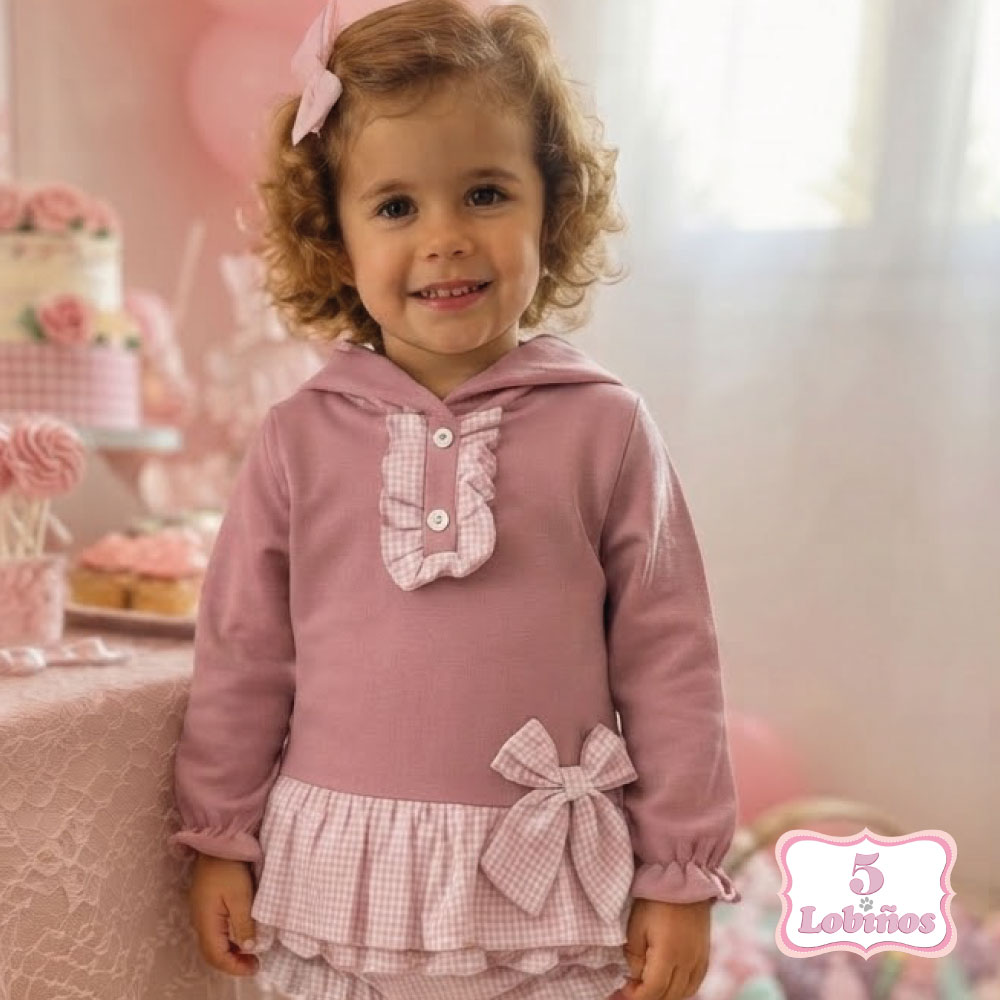 conjunto bebe niña rosa palo vichy invierno 2026 1