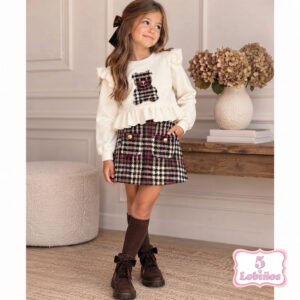 conjunto niña osito tweed beig invierno 2026