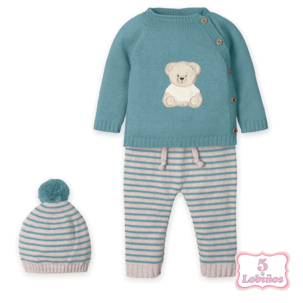 conjunto punto BORDADO OSITO musgo mac ilusion invierno 2026 1