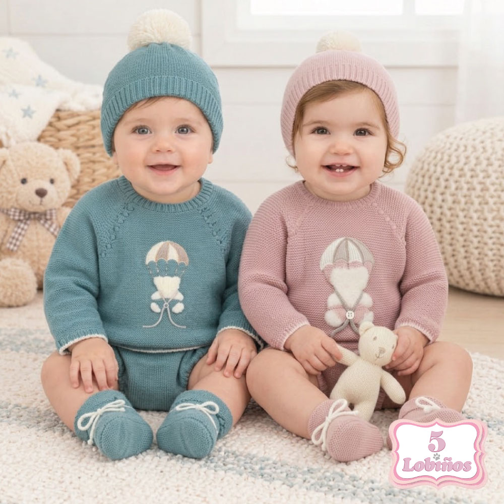 CONJUNTO BEBÉ BEAR IN A PARACHUTE ROSA y verde Mac Ilusión