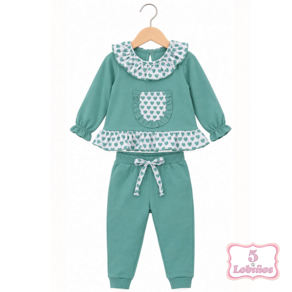 chandal bebe niña corazones verde invierno 2026 1