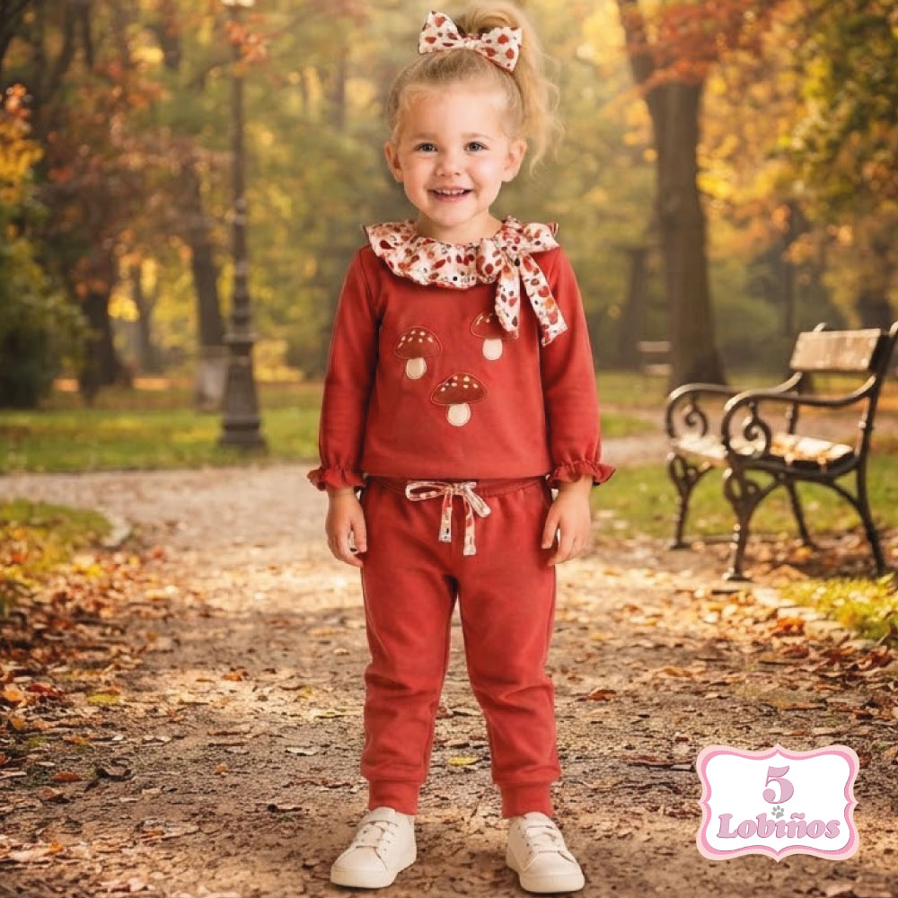 chandal bebe niña setas teja invierno 2026
