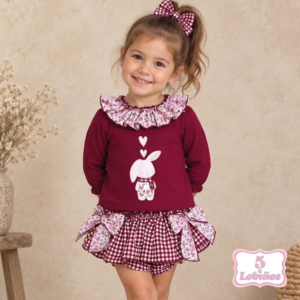 conjunto bebe niña conejito burdeos invierno 2026