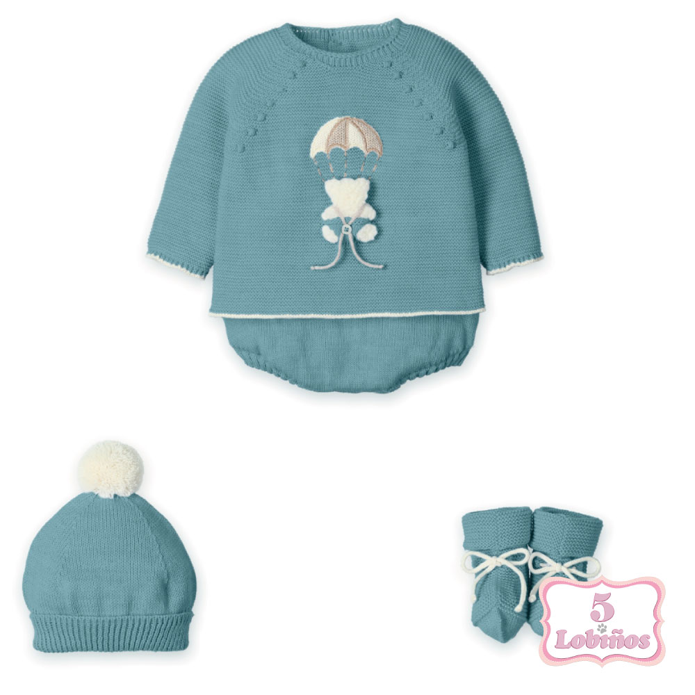 conjunto corto punto bebe BEAR IN A PARACHUTE musgo mas ilusion invierno 2026 1